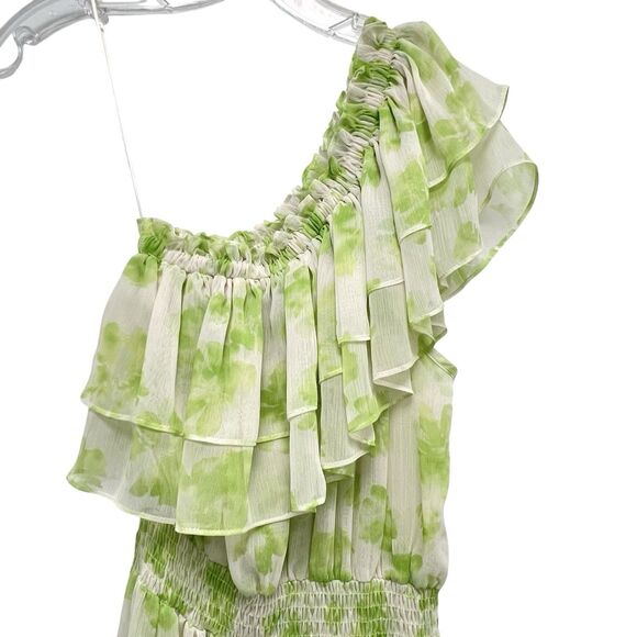MISA LOS ANGELES Rumi One Shoulder Midi Dress Green White Honeydew Blossom Small - Picture 7 of 12